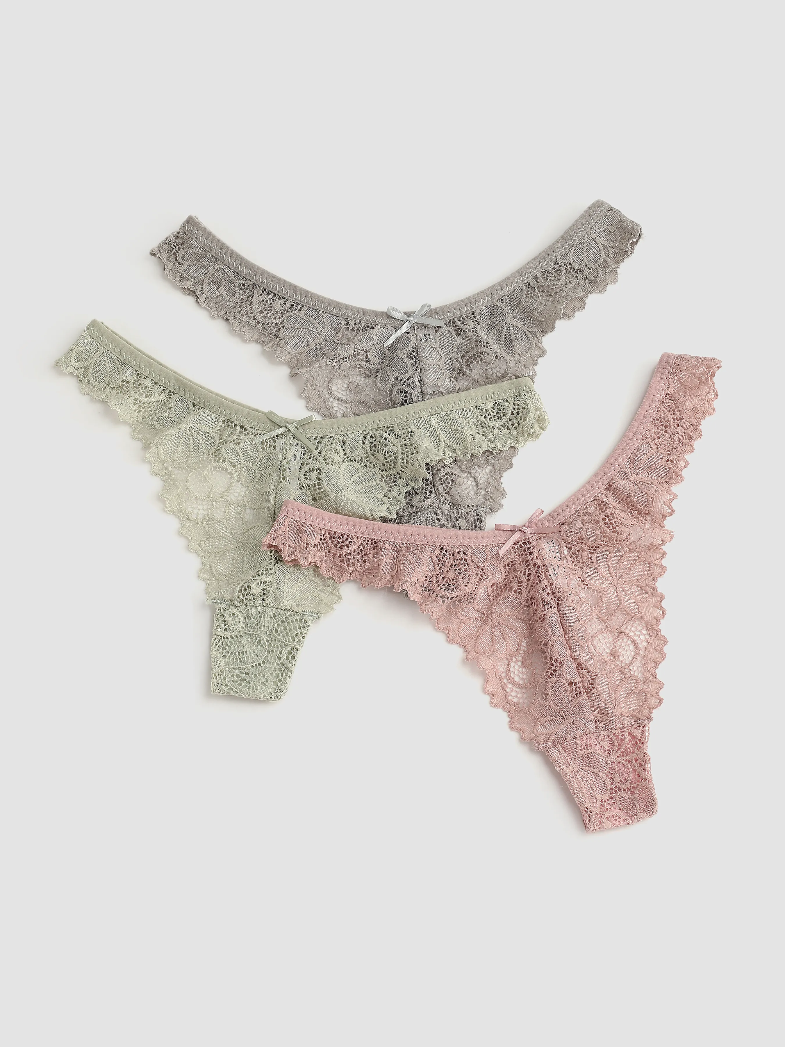  Tanga de encaje floral de cintura media de 3 piezas