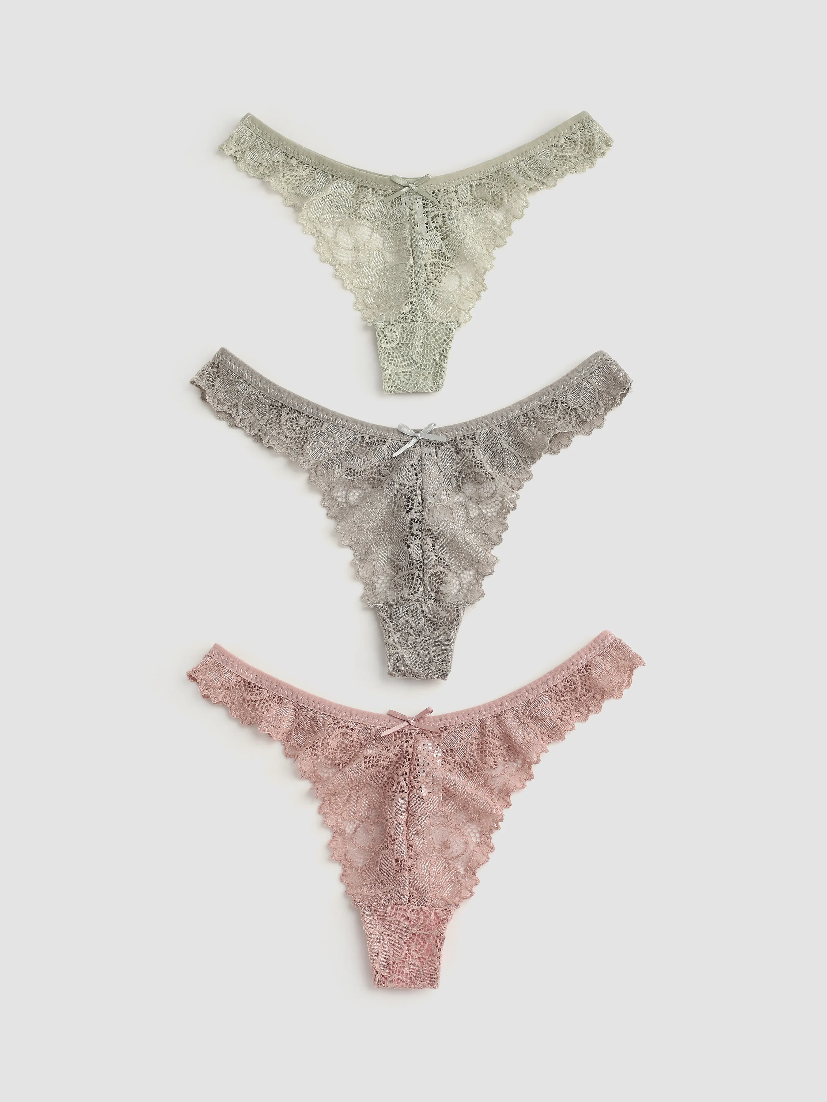  Tanga de encaje floral de cintura media de 3 piezas
