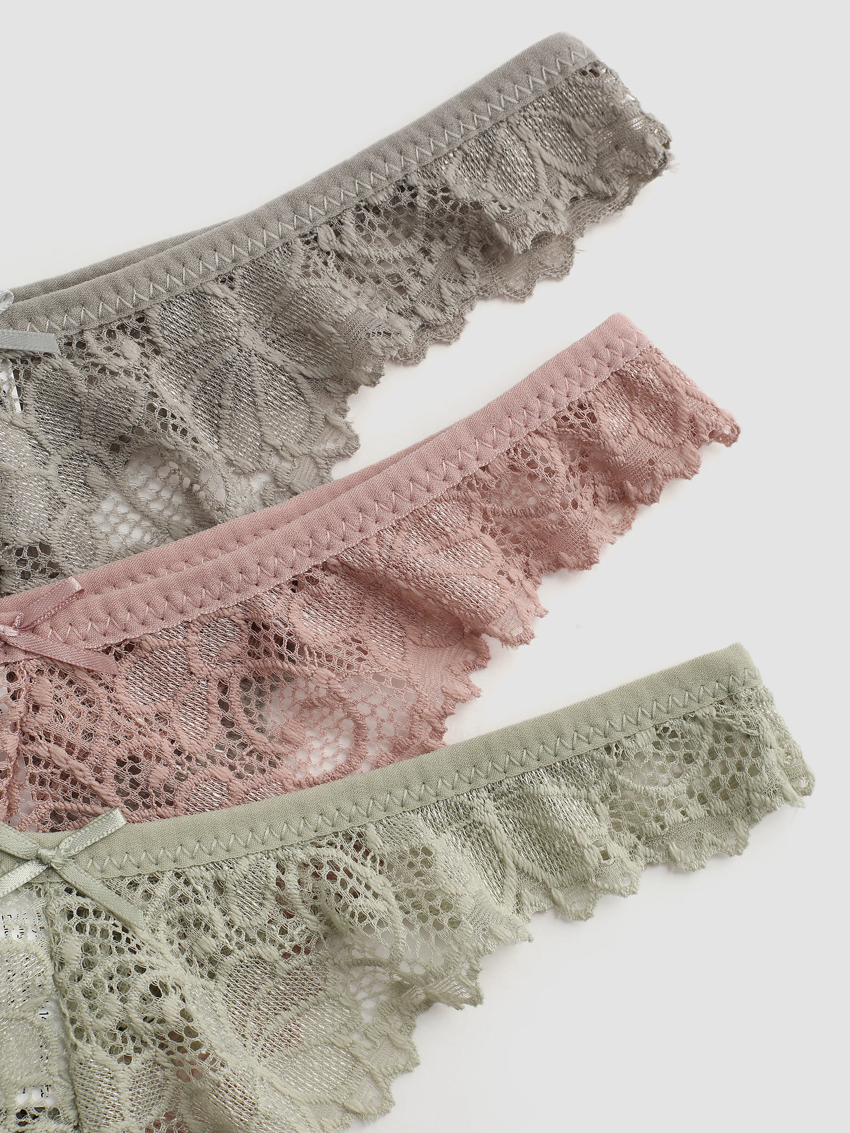  Tanga de encaje floral de cintura media de 3 piezas