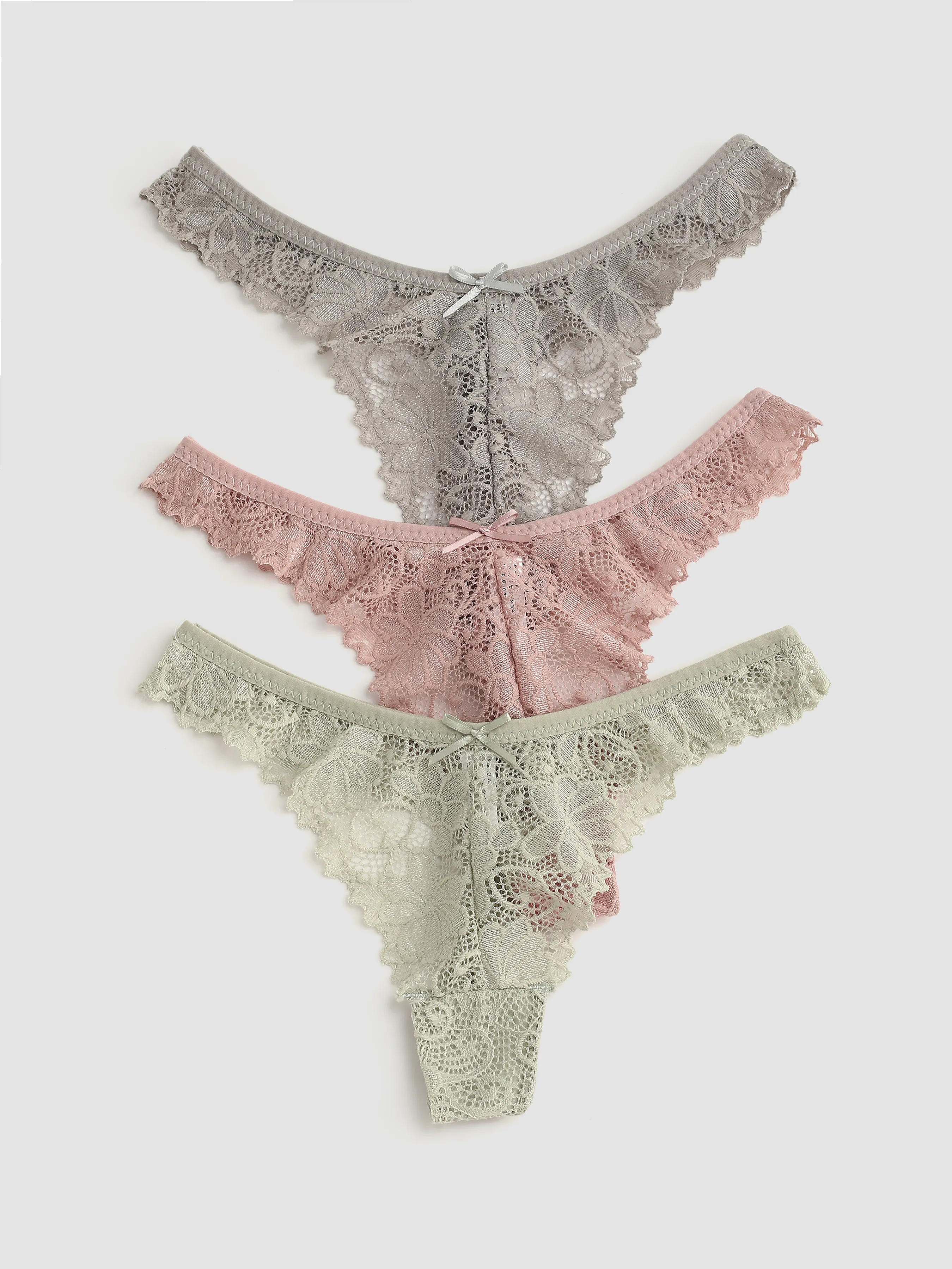  Tanga de encaje floral de cintura media de 3 piezas
