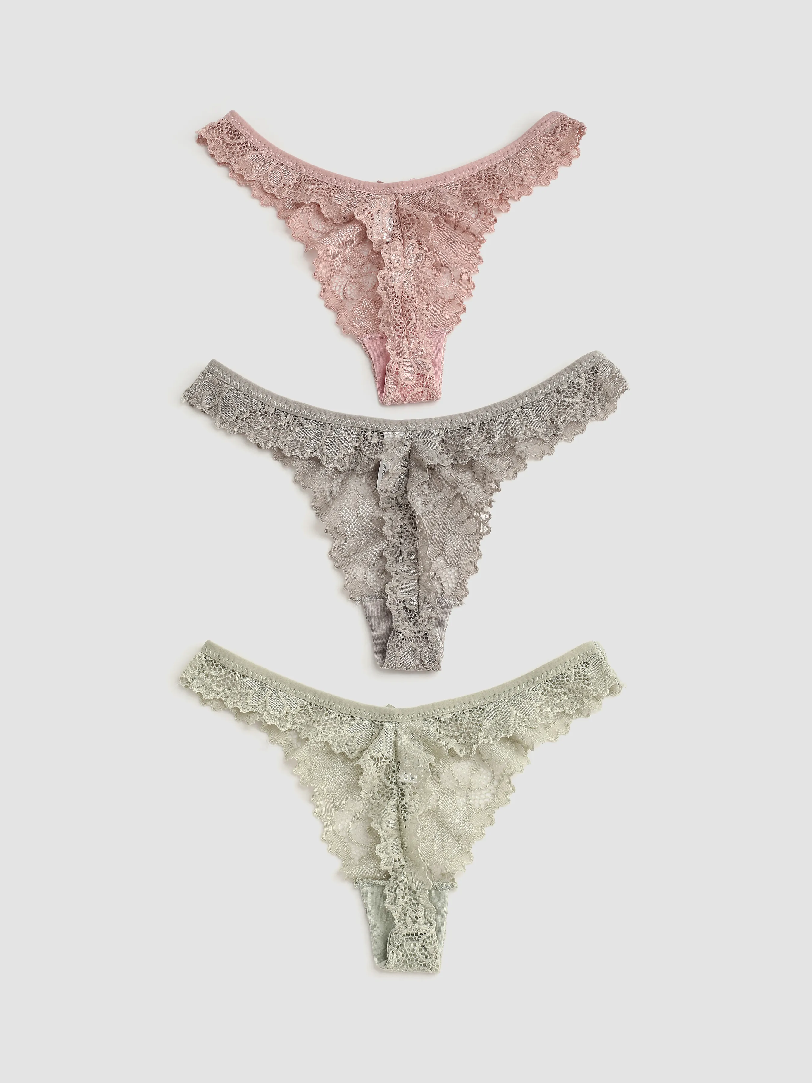  Tanga de encaje floral de cintura media de 3 piezas