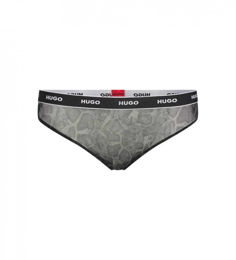 Tanga de malla con estampado de piel de serpiente verde