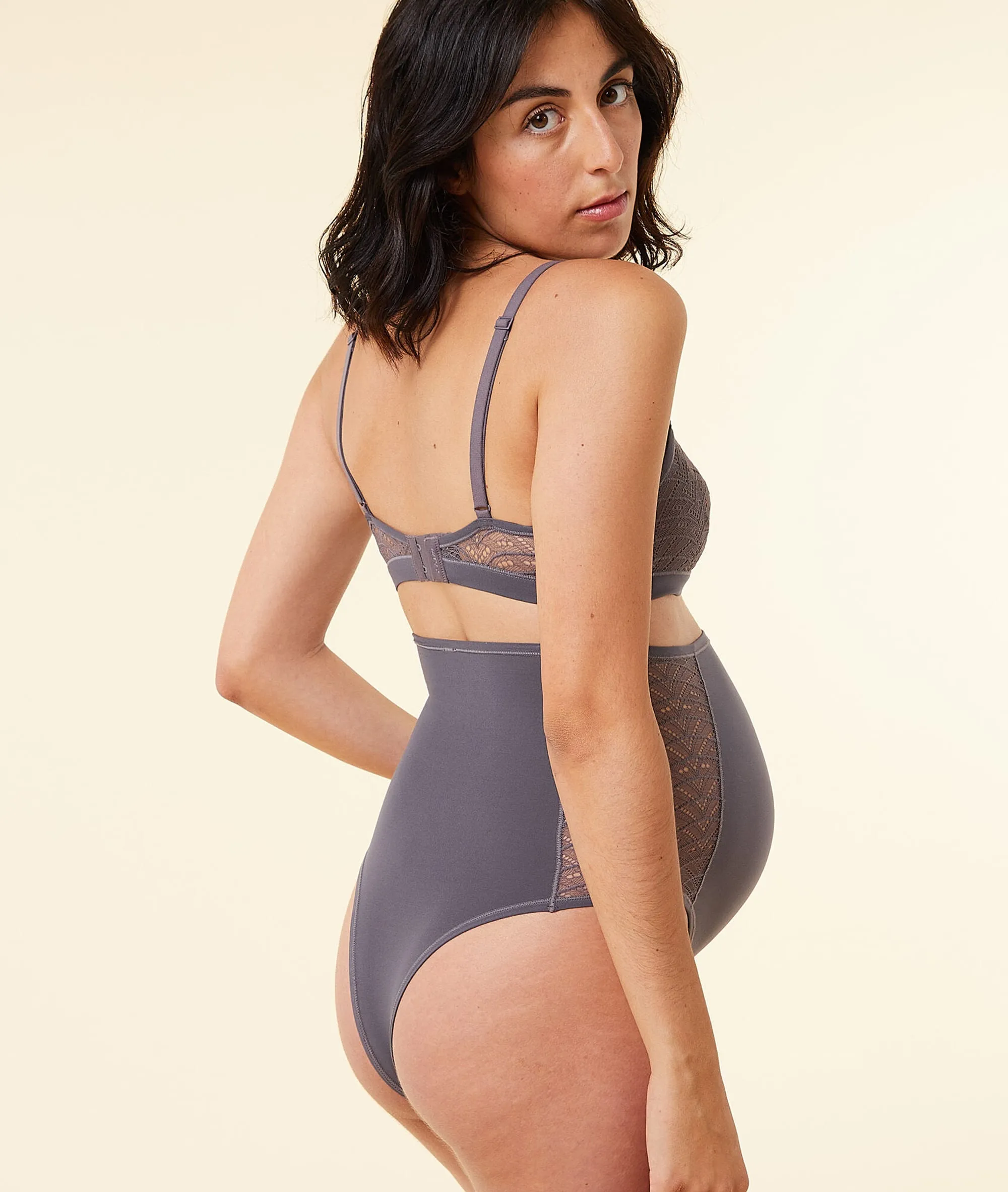 TANGA TALLE ALTO ENCAJE Y MICROFIBRA MOM CONFORT ANTHRACITE  ETAM