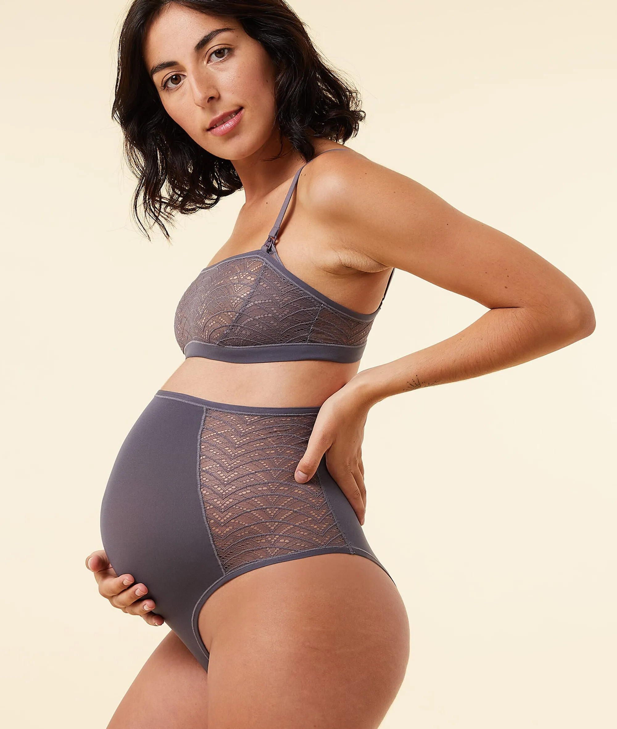 TANGA TALLE ALTO ENCAJE Y MICROFIBRA MOM CONFORT ANTHRACITE  ETAM