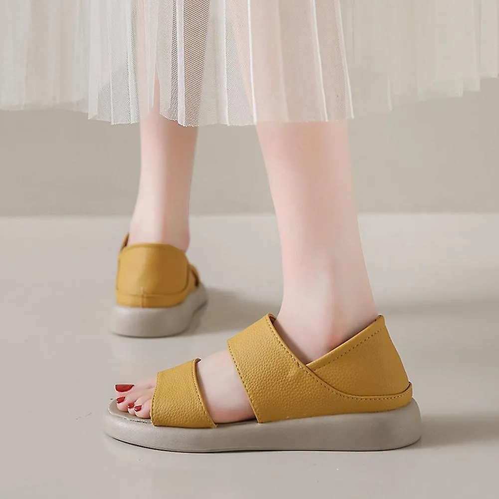 Thick Sole Women's Stylish Leather Sandals Comfortable Breathable Shoes for Beach Party Travel