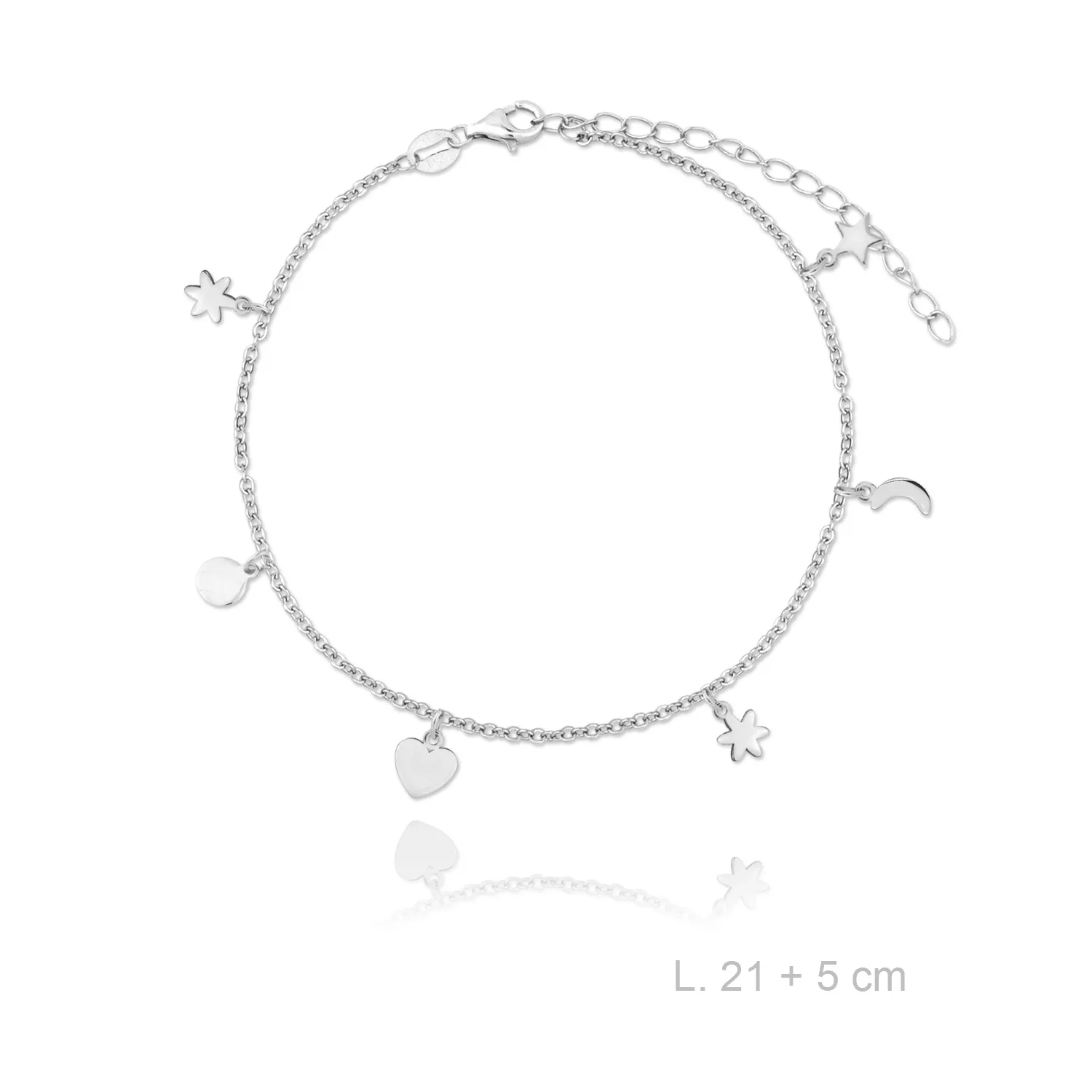 Tobillera Plata con Estrellas de Mar, Lunas y Corazones