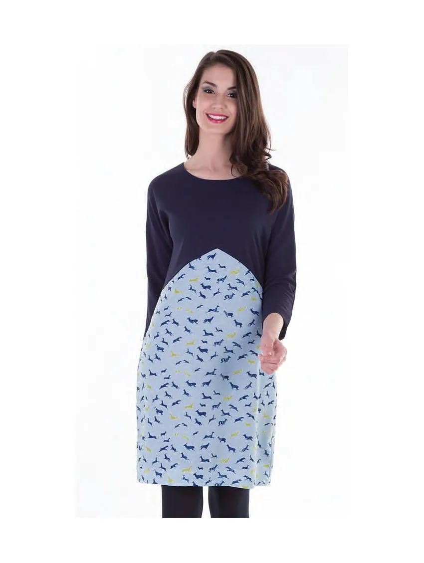 Vestido Akino Laude Manga Larga Tonos Azules