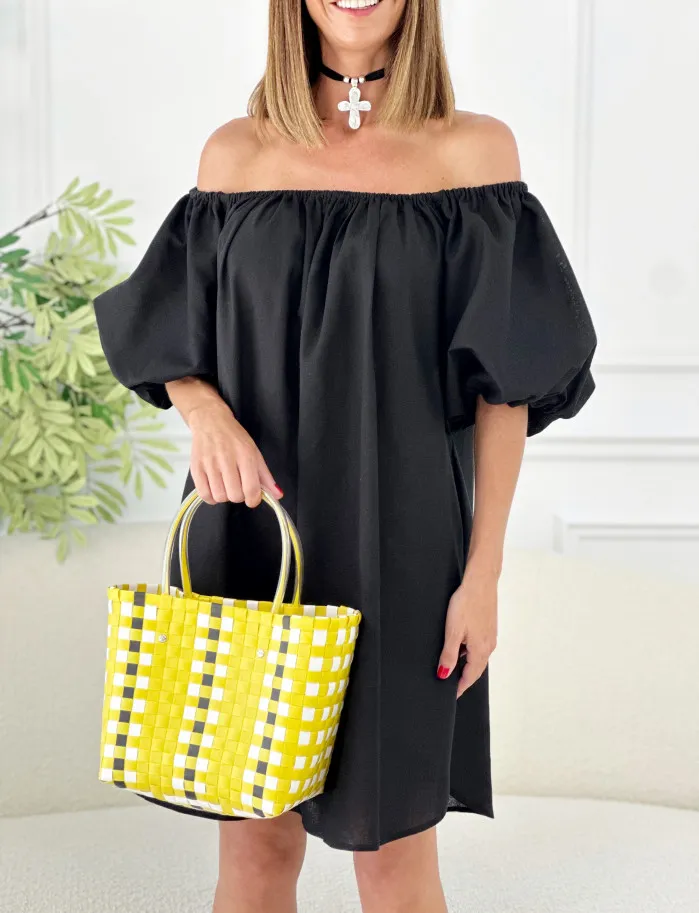 Vestido bardot lino negro
