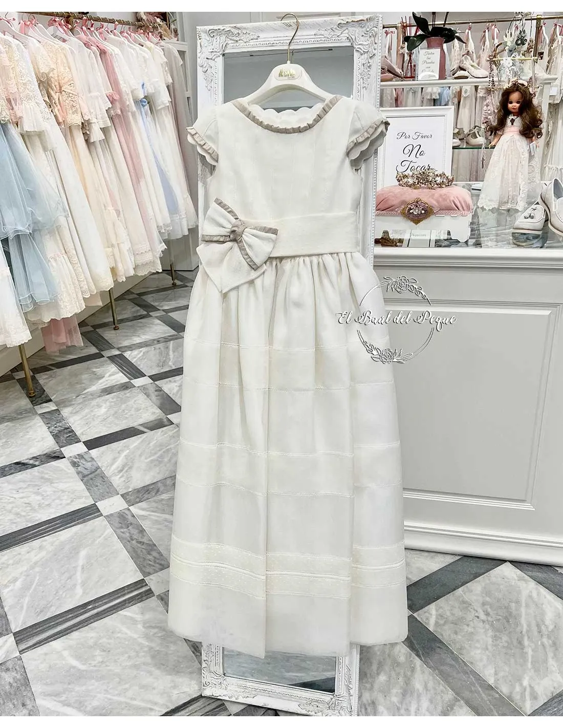Vestido Comunión Crudo Manga Corta Marla