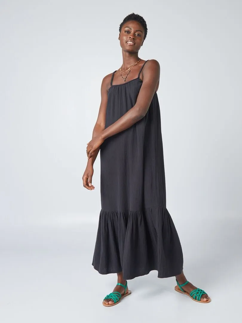 VESTIDO LARGO CON TIRANTES TRENZADOS  NEGRO