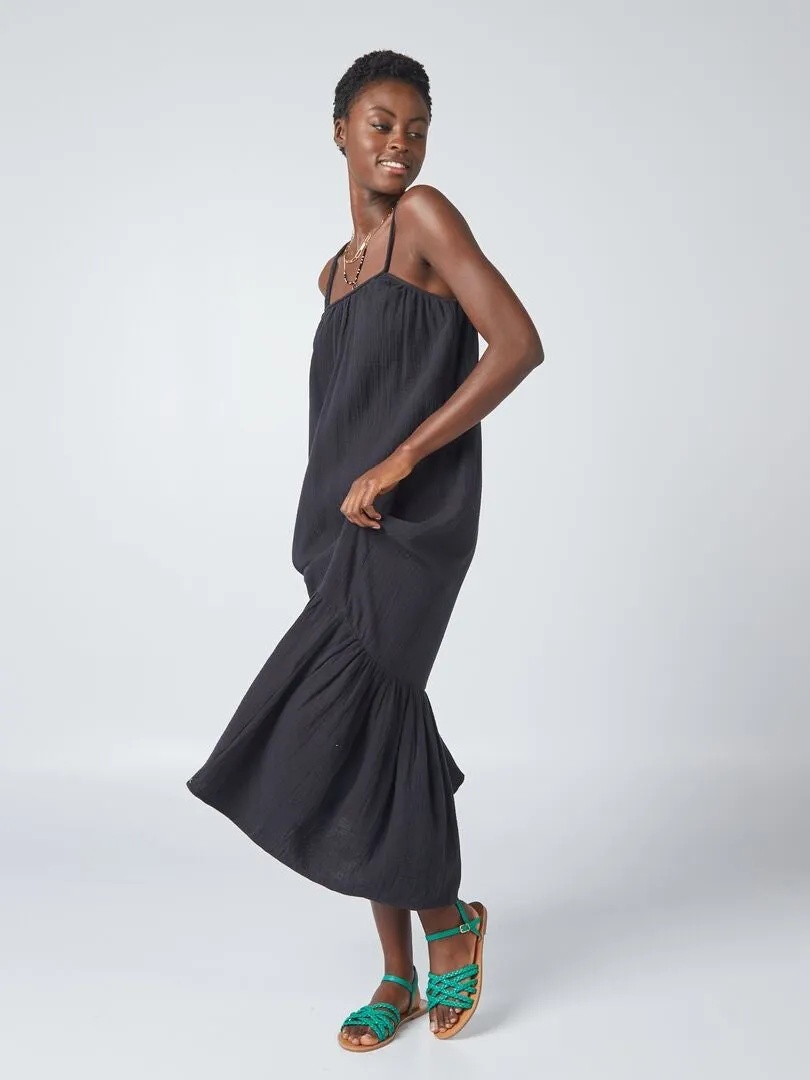 VESTIDO LARGO CON TIRANTES TRENZADOS  NEGRO