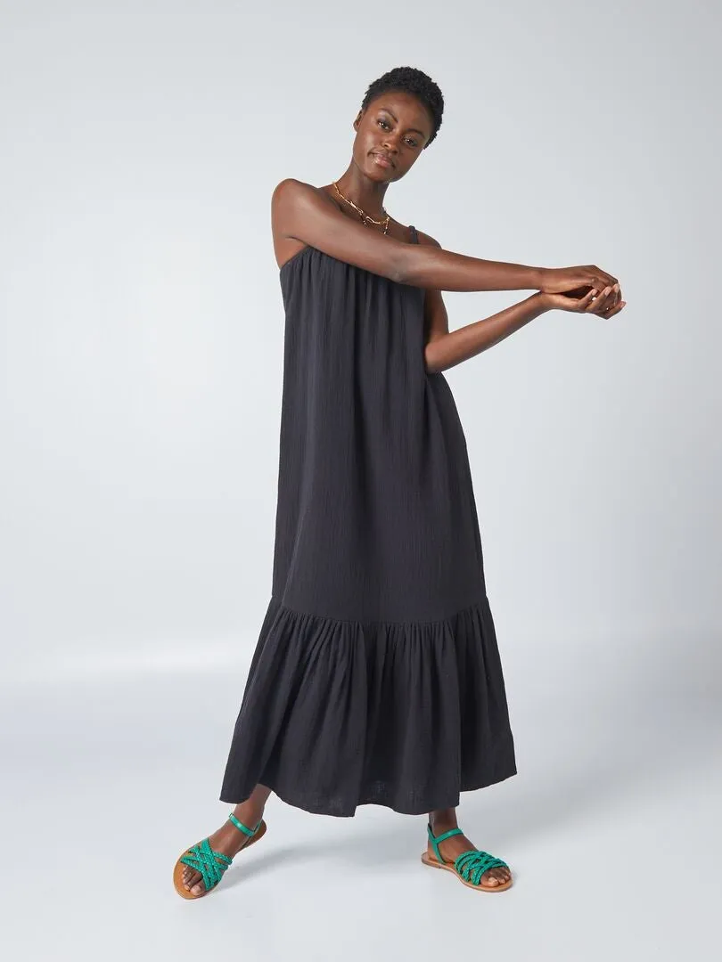 VESTIDO LARGO CON TIRANTES TRENZADOS  NEGRO