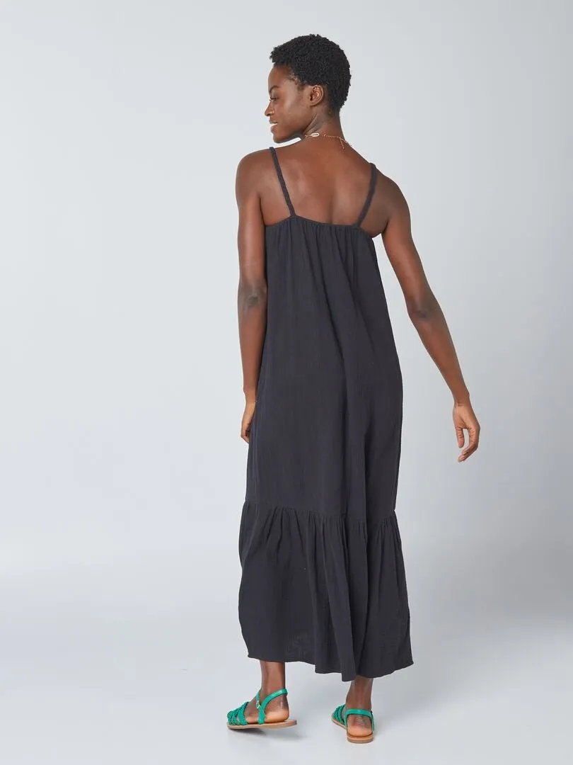 VESTIDO LARGO CON TIRANTES TRENZADOS  NEGRO