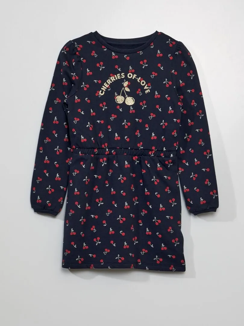 VESTIDO TIPO SUDADERA ENTALLADO ESTAMPADO  AZUL