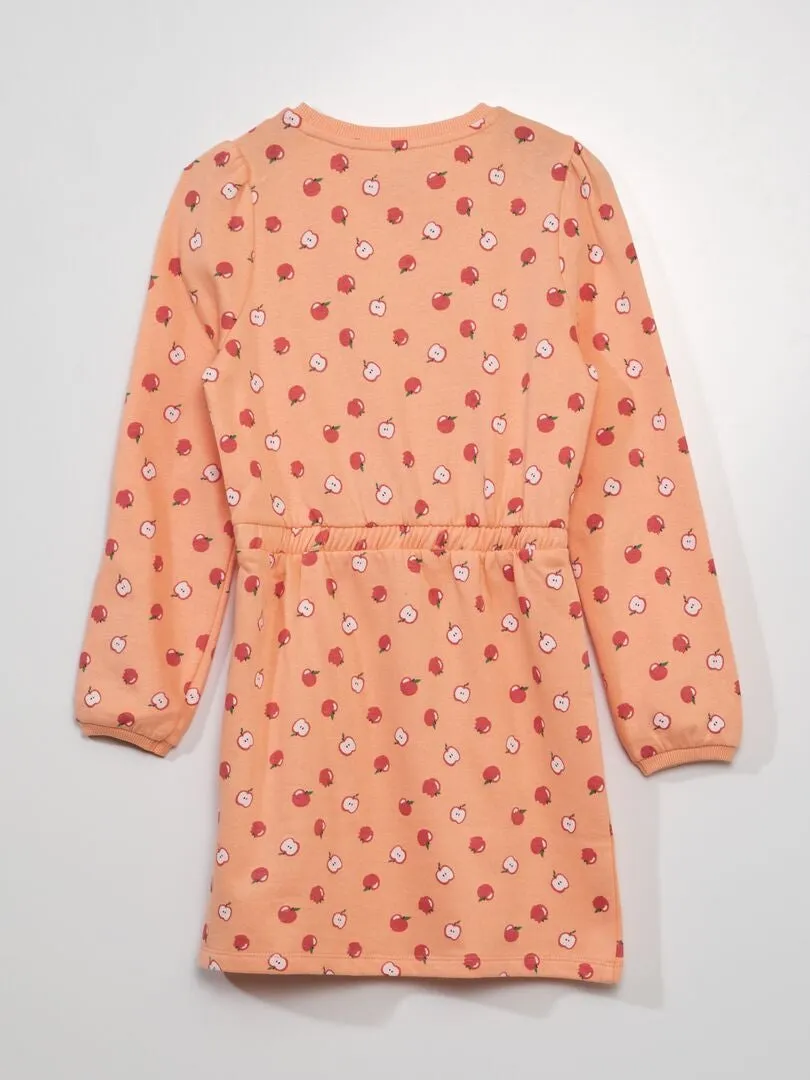 VESTIDO TIPO SUDADERA ENTALLADO ESTAMPADO  NARANJA