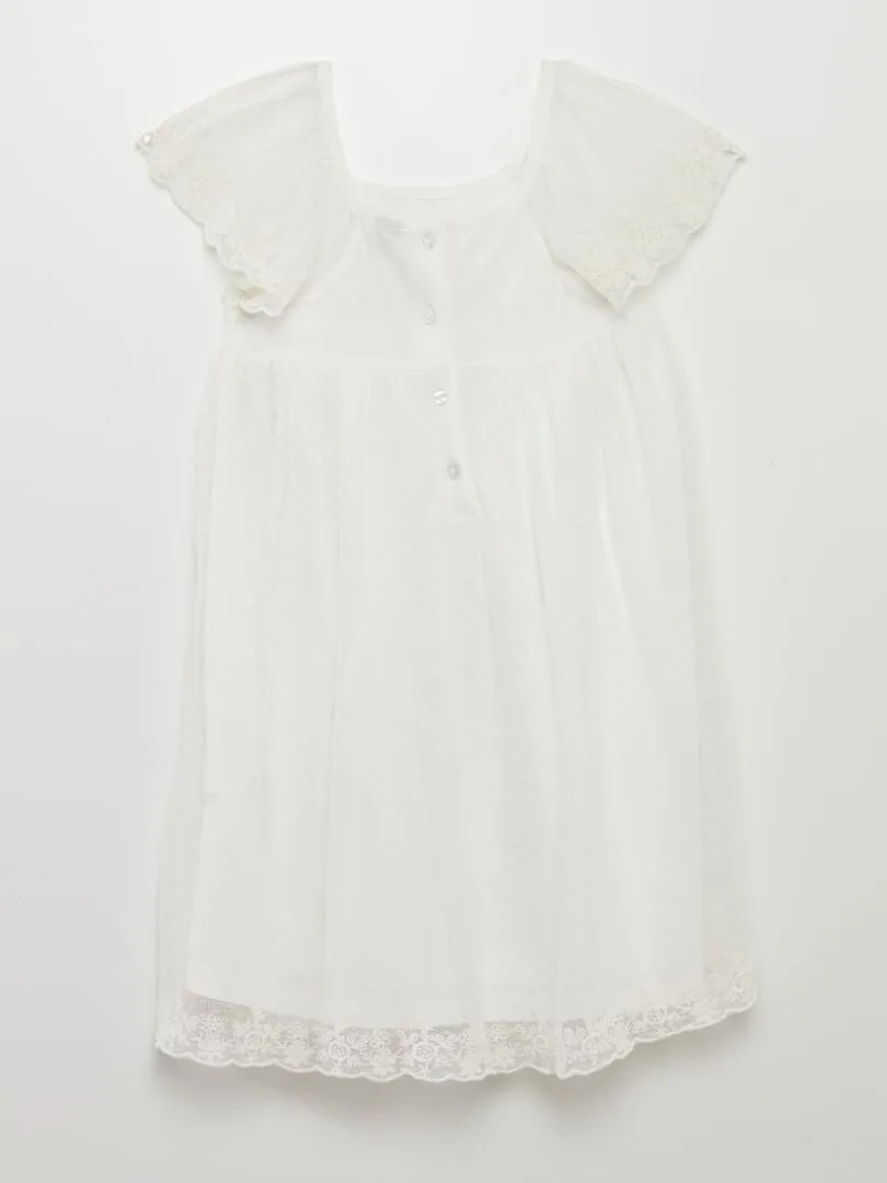 VESTIDO TRAPECIO DE TUL DE PLUMETI  BLANCO