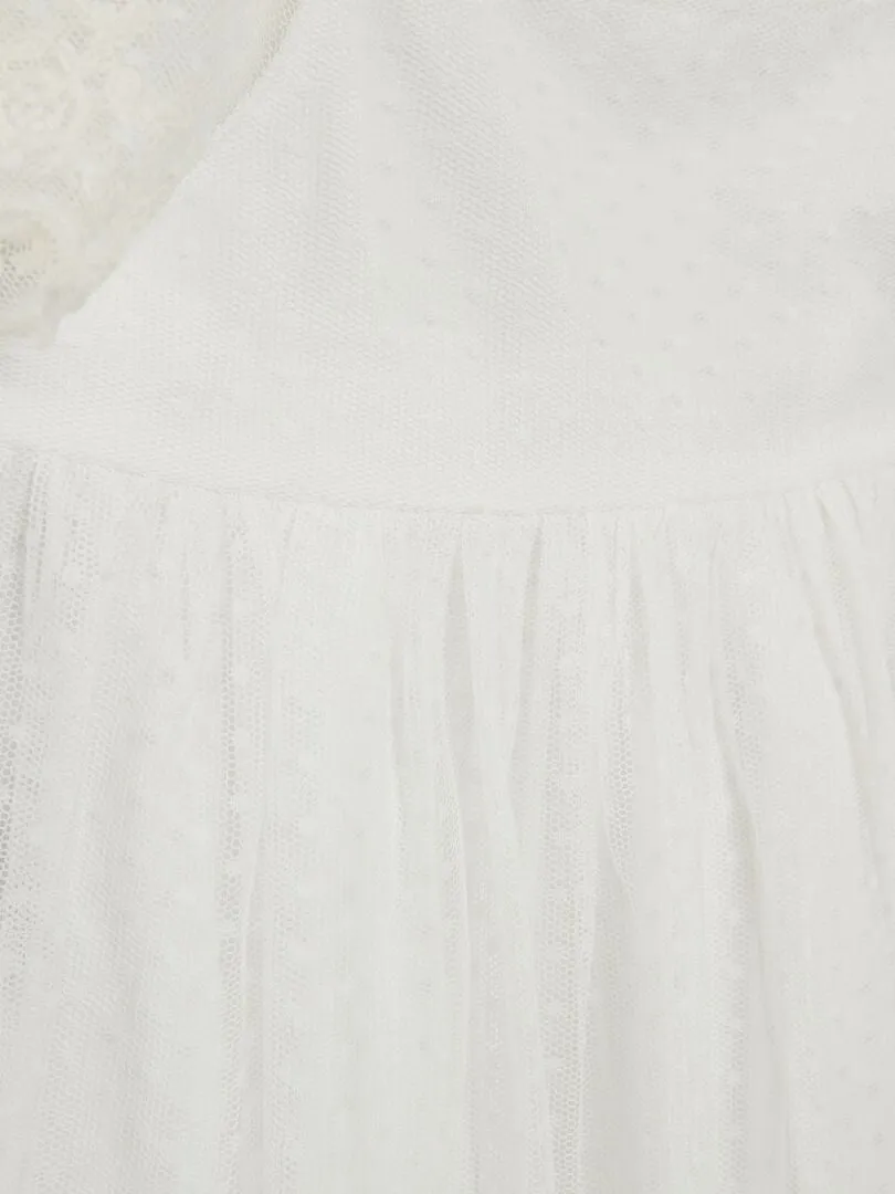 VESTIDO TRAPECIO DE TUL DE PLUMETI  BLANCO