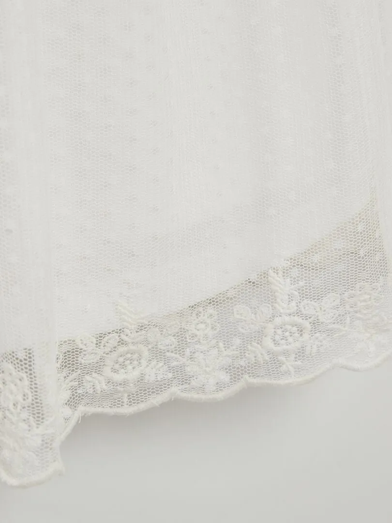 VESTIDO TRAPECIO DE TUL DE PLUMETI  BLANCO