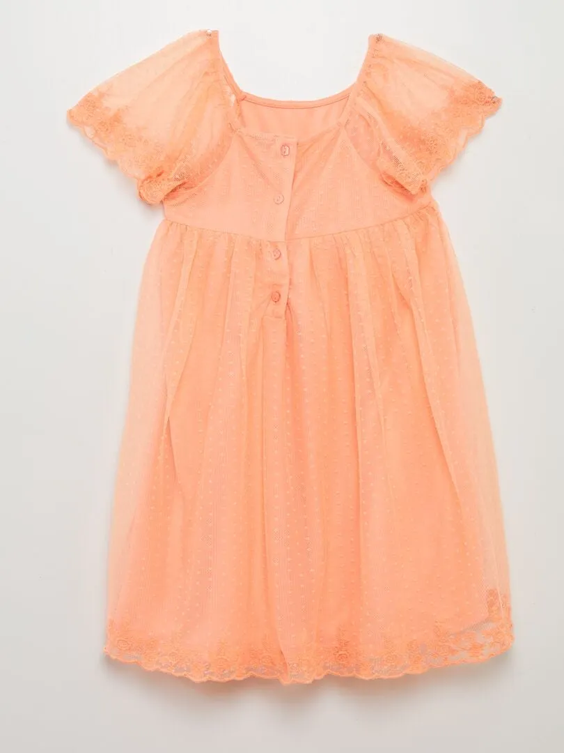 VESTIDO TRAPECIO DE TUL DE PLUMETI  NARANJA