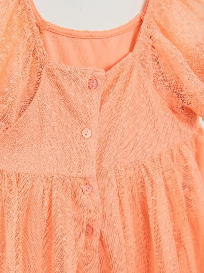 VESTIDO TRAPECIO DE TUL DE PLUMETI  NARANJA