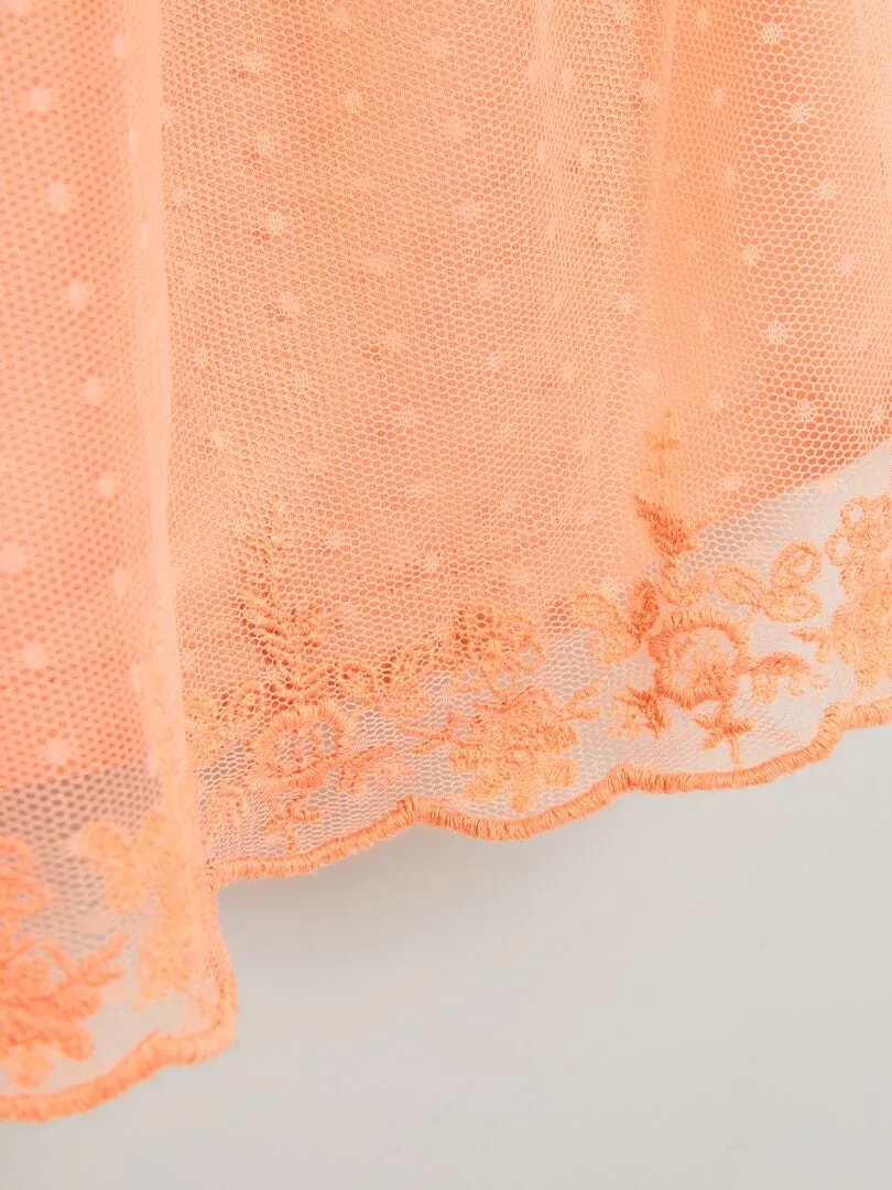 VESTIDO TRAPECIO DE TUL DE PLUMETI  NARANJA