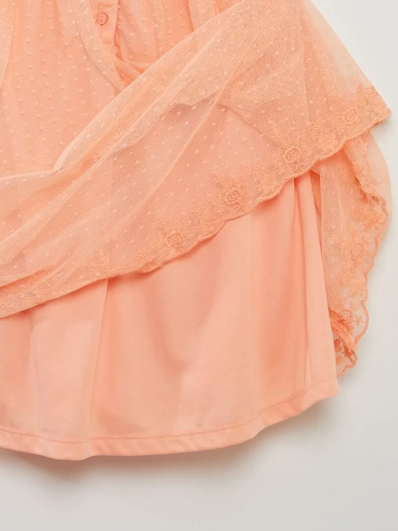 VESTIDO TRAPECIO DE TUL DE PLUMETI  NARANJA