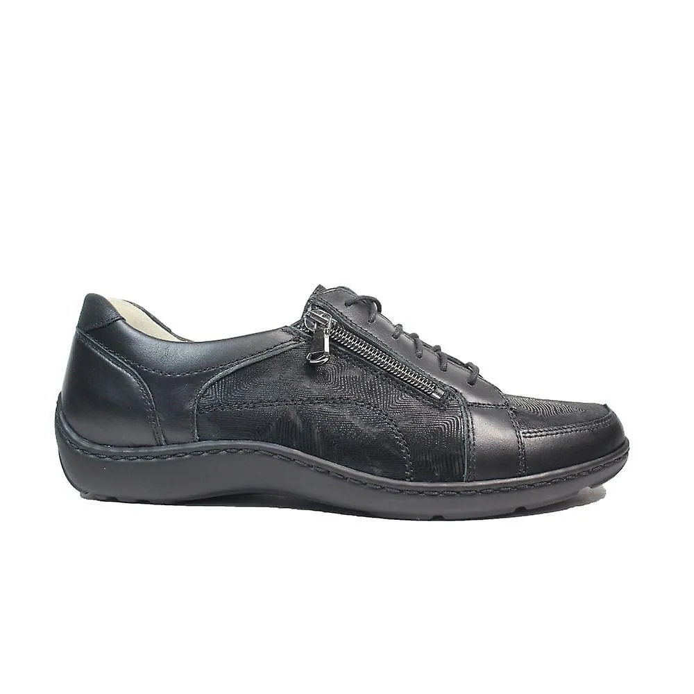 Women's Waldlaufer Henni | 496042 311 001 | Black Leather | Womens Wide Fit Lace Up Shoes