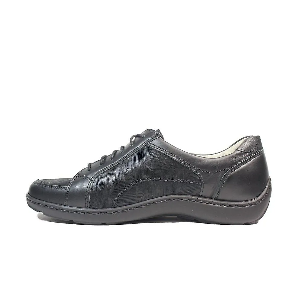 Women's Waldlaufer Henni | 496042 311 001 | Black Leather | Womens Wide Fit Lace Up Shoes