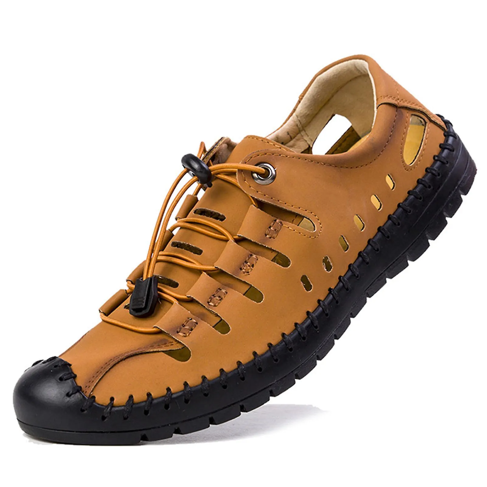 Wrapped Toe Hollow Leather Sandals For Men Hiking Shoes For Summer/beach