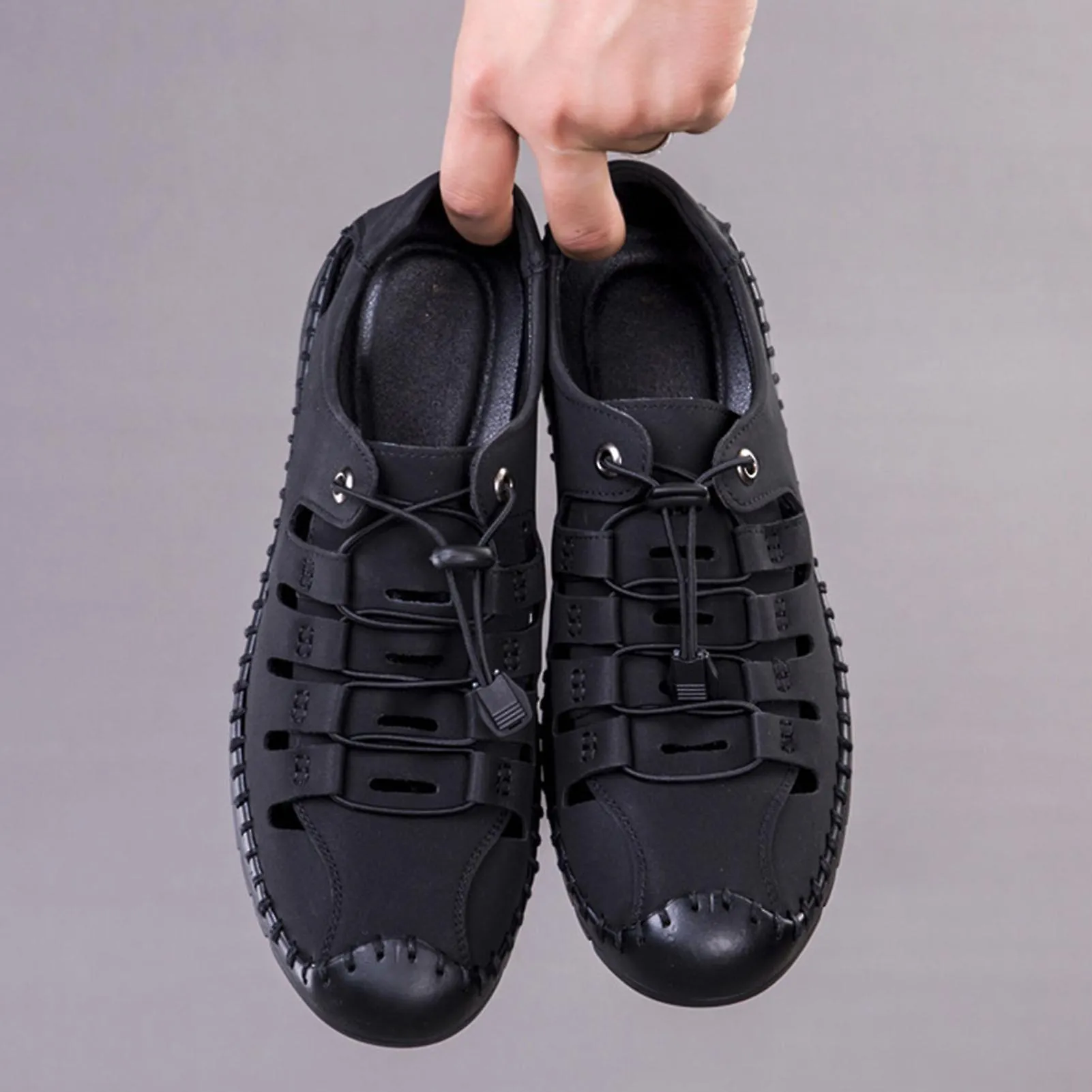 Wrapped Toe Hollow Leather Sandals For Men Hiking Shoes For Summer/beach