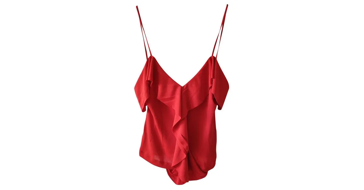 YVES SAINT LAURENT TANQUE DE MALLA CON VOLANTE Roja 