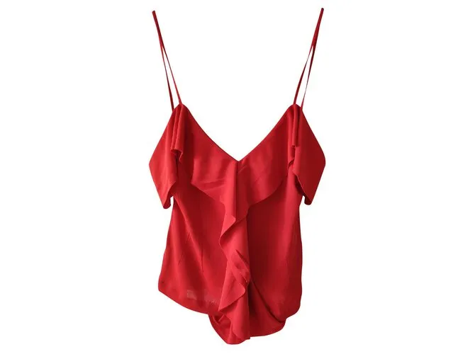 YVES SAINT LAURENT TANQUE DE MALLA CON VOLANTE Roja 