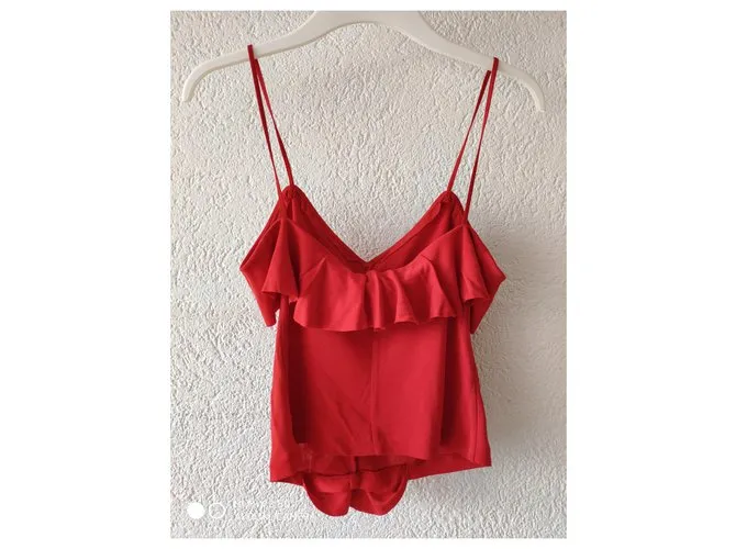 YVES SAINT LAURENT TANQUE DE MALLA CON VOLANTE Roja 