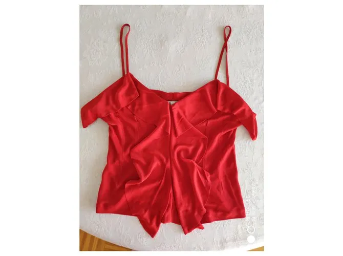 YVES SAINT LAURENT TANQUE DE MALLA CON VOLANTE Roja 