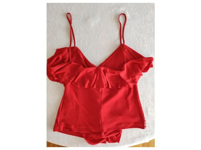 YVES SAINT LAURENT TANQUE DE MALLA CON VOLANTE Roja 
